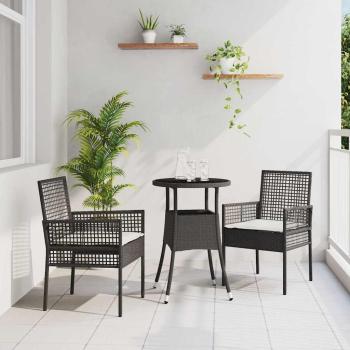 ARDEBO.de - 3-teiliges Garten Esszimmer Set Schwarz Poly Rattan