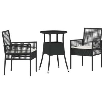 3-teiliges Garten Esszimmer Set Schwarz Poly Rattan