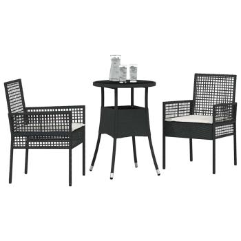 3-teiliges Garten Esszimmer Set Schwarz Poly Rattan