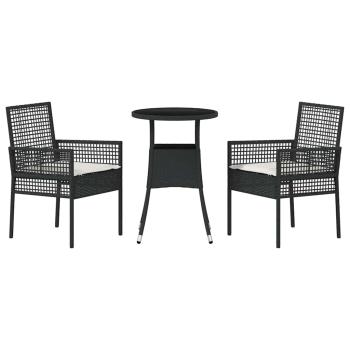 3-teiliges Garten Esszimmer Set Schwarz Poly Rattan