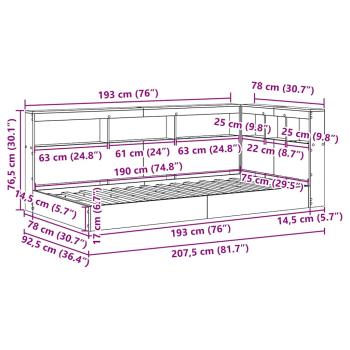 Bücherregalbett Geräucherte Eiche 75x190 cm Holzwerkstoff