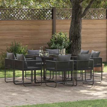 ARDEBO.de - 10-tlg. Garten-Essgruppe mit Kissen Stahl und Poly Rattan