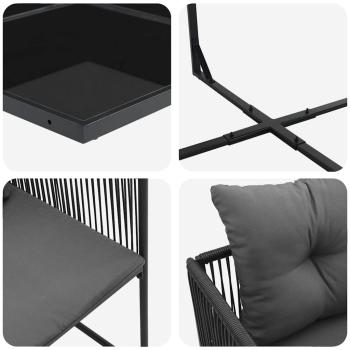 19-teiliges Garten-Dining-Set mit Kissen aus schwarzem Stahl und Poly-Rattan