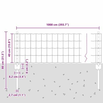 Euro-Zaun mit 5 U-Pfosten Grau 0.4x10 m Stahl