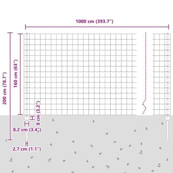 Eurozaun mit 10 U-Pfosten Grau 1.6x10 m Stahl