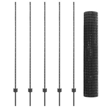 Eurozaun mit 10 U-Pfosten Grau 1.6x10 m Stahl