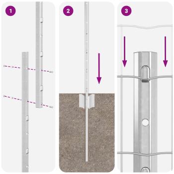 Euro Zaun mit 10 U-Pfosten Silber 1,5x10 m Stahl