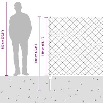 Kettenzaun mit 20 U-Posten Grau 1,4x10 m Stahl