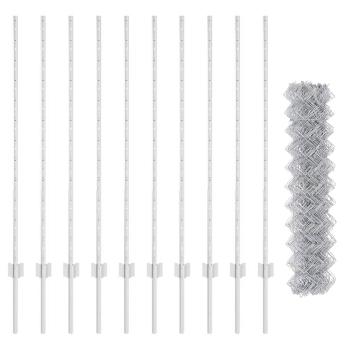 Maschendrahtzaun mit 20 U-Pfosten Silber 1.2x10 m Stahl