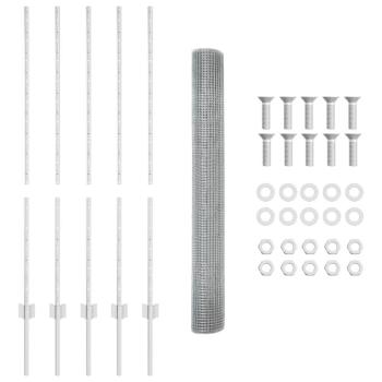 Schweißdrahtzaun mit 10 U-Pfosten Silber 1,2x10 m Stahl