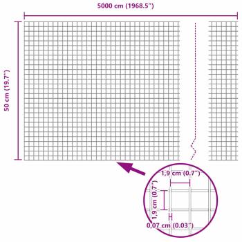 Schweißdrahtzaun mit 22 U-Pfosten Silber 0,5x50 m Stahl