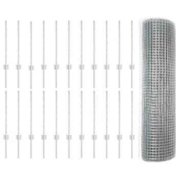Schweißdrahtzaun mit 22 U-Pfosten Silber 0,6x50 m Stahl