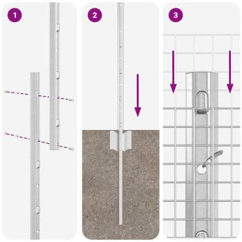 Geschweißter Drahtzaun mit 44 U-Posts Silber 1.4x50 m Stahl