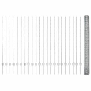 Geschweißter Drahtzaun mit 44 U-Posts Silber 1.4x50 m Stahl