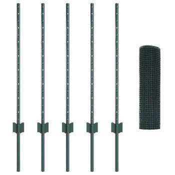 Schweißdrahtzaun mit 5 U-Posts Grün 0.8x10 m Stahl