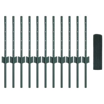 Geschweißter Drahtzaun mit 11 U-Posten Grün 0.4x25 m Stahl