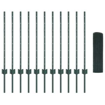 Schweißdrahtzaun mit 11 U-Pfosten Grün 0,8x25 m Stahl
