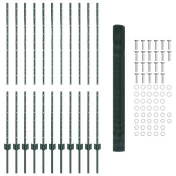 Geschweißter Drahtzaun mit 11 U-Posts Grün 1.4x25 m Stahl