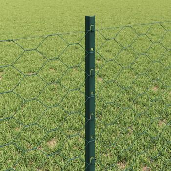 Zaunpfosten 11 Stück U-Profil Grün 60 cm Stahl, Sechseckzaun Grün 0,6 x 50 m Stahl