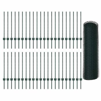 Zaunpfosten 11 Stück U-Channel Grün 80 cm Stahl, Sechseckzaun Grün 0,8x100 m Stahl