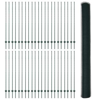 Zaunpfosten 11 Stk U-Kanal Grün 160 cm Stahl, Hexagonzaun Grün 1.6x100 m Stahl