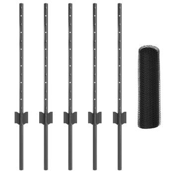 Zaunpfosten 5 Stk U-Kanal Grau 60 cm Stahl, Sechseckzaun Grau 0,5x10 m Stahl
