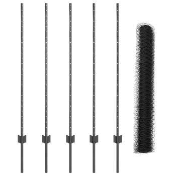 Zaunpfosten 10 Stück U-Kanal Grau 120 cm Stahl, Sechseckzaun Grau 1,2x10 m Stahl