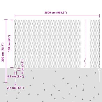 Zaunpfosten 22 Stk. U-Channel Grau 160 cm Stahl, Sechseck-Zaun Grau 1.6x25 m Stahl