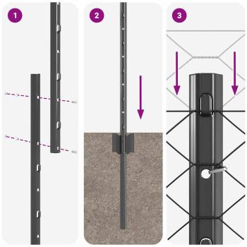 Zaunpfosten 22 Stk. U-Channel Grau 160 cm Stahl, Sechseck-Zaun Grau 1.6x25 m Stahl