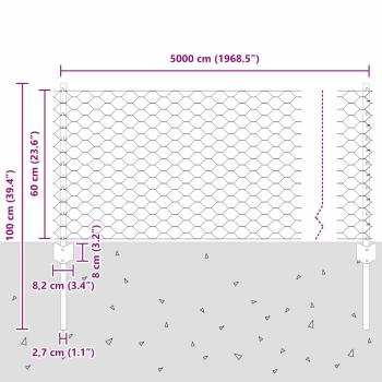 Zaunpfosten 11 Stück U-Kanal grau 60 cm Stahl, Hexagonzaun grau 0,6x50 m Stahl