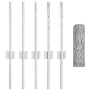 Zaunpfosten 5 Stk U-Profil 40 cm Galvanisierter Stahl, Sechseckzaun 0,4 x 10 m Galvanisierter Stahl