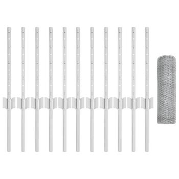 Zaunpfosten 11 Stück U-Channel 40 cm feuerverzinkter Stahl, Hexagon Zaun 0,4x25 m feuerverzinkter Stahl