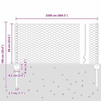 Zaunpfosten 11 Stück U-Kanal 60 cm Verzinkter Stahl, Sechseckzaun 0.6x25 m Verzinkter Stahl