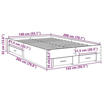 Bettgestell Sonoma Eiche 140x200 cm MDF