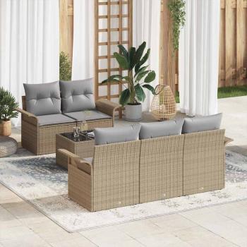 ARDEBO.de - 6-teiliges Garten Sofa Set mit Kissen Beige Poly Rattan