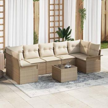 ARDEBO.de - 8-teiliges Garten-Sofa-Set mit Kissen Beige Poly Rattan