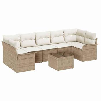 8-teiliges Garten-Sofa-Set mit Kissen Beige Poly Rattan