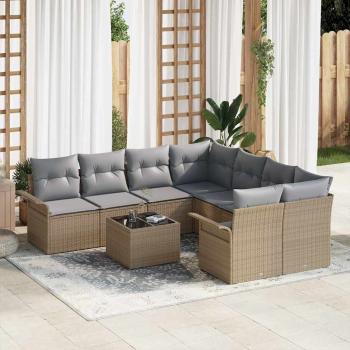 ARDEBO.de - Gartensofa-set mit Kissen 9 pcs Beige Poly-Rattan