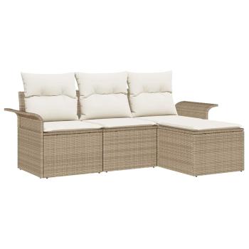 4-teiliges Garten Sofa Set mit Kissen Beige Poly Rattan