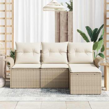 4-teiliges Garten Sofa Set mit Kissen Beige Poly Rattan