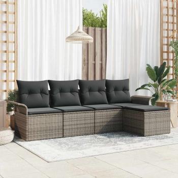 ARDEBO.de - 5-teiliges Garten-Sofaset mit Kissen Grau Poly Rattan