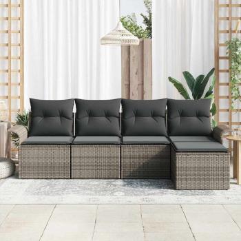 5-teiliges Garten-Sofaset mit Kissen Grau Poly Rattan