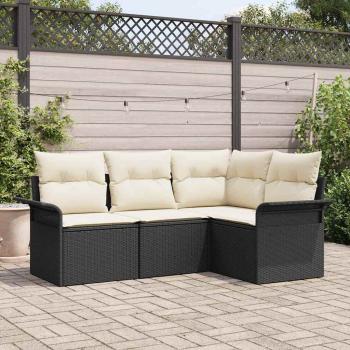 ARDEBO.de - 4-teiliges Garten Sofa Set mit Kissen Schwarz Poly Rattan
