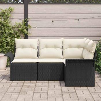 4-teiliges Garten Sofa Set mit Kissen Schwarz Poly Rattan