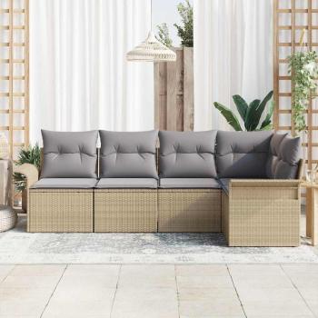 5-teiliges Garten-Sofa-Set mit Kissen Beige Poly Rattan