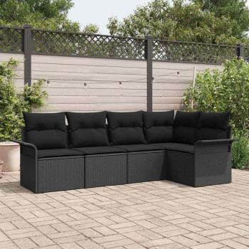 ARDEBO.de - 5-teiliges Garten-Sofa-Set mit Kissen Schwarz Poly-Rattan