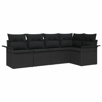 5-teiliges Garten-Sofa-Set mit Kissen Schwarz Poly-Rattan