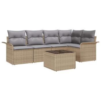 6-teiliges Garten Sofa Set mit Kissen Schwarz Poly Rattan