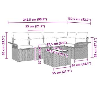 6-teiliges Garten Sofa Set mit Kissen Schwarz Poly Rattan