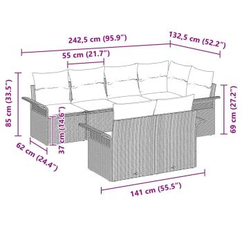 7-teiliges Garten Sofa Set mit Kissen Schwarz Poly Rattan